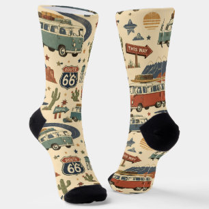 route 66 Camper Van Road Trip Americana Style Socks