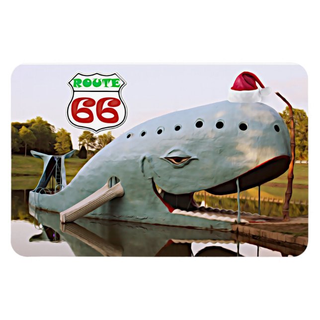 Route 66 Catoosa Blue Whale Christmas Santa Hat Magnet (Horizontal)
