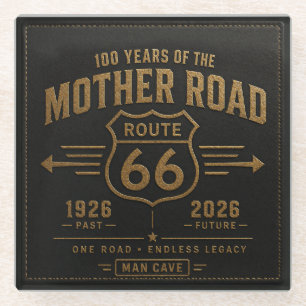 Route 66 Centennial Black Gold Legacy Glass Coaster