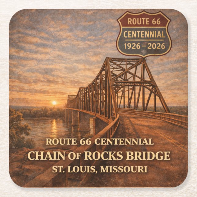 Route 66 Centennial Bridge Party Table Decor Gift Square Paper Coaster (Front)
