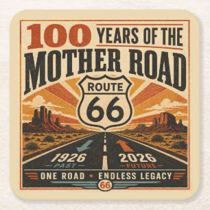 route 66 Centennial Desert Highway Party Vibe Square Paper Coaster