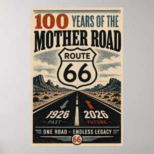 Route 66 Centennial Desert Highway Tribute Art Poster