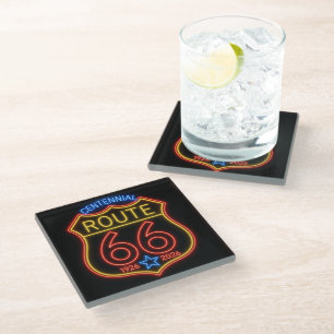 Route 66 Centennial Neon Americana Decor Glass Coaster