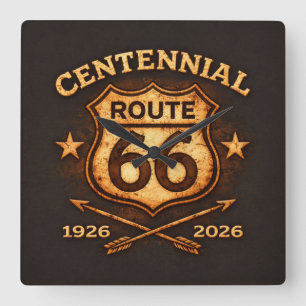 Route 66 Centennial Office Decor Square Wall Clock