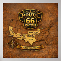 Route 66 Centennial Vintage Map Design
