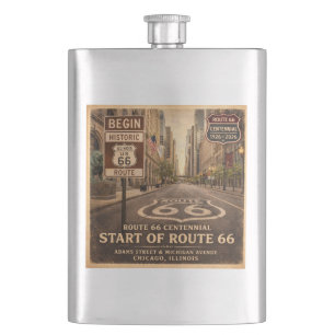 Route 66 Chicago Start Toast Hip Flask