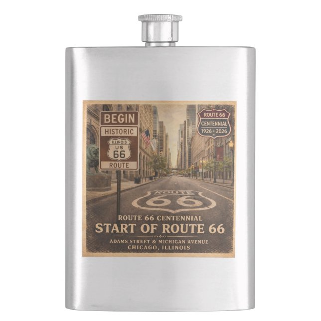 Route 66 Chicago Start Toast Hip Flask (Front)