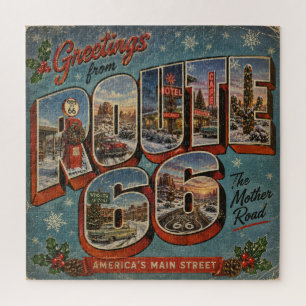 Route 66 Christmas Big Letter Postcard Jigsaw Puzzle