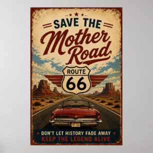 route 66 Classic Car Mother Road Legacy Retro Art Poster