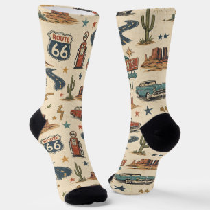 route 66 Classic Car Road Trip Americana Style Socks