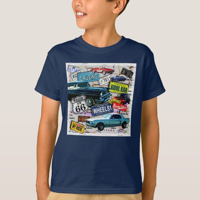 Route 66 - Classic Cars KIDS DARK TEES (Front)