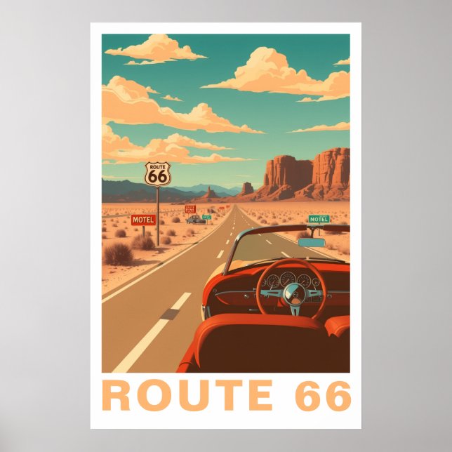 Route 66 Classic Road Trip Travel Art Poster (Front)