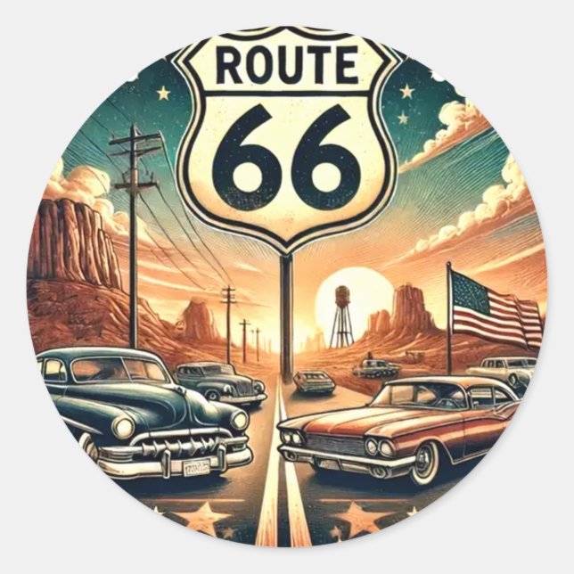 Route 66 classic round sticker (Front)