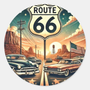 Route 66 classic round sticker