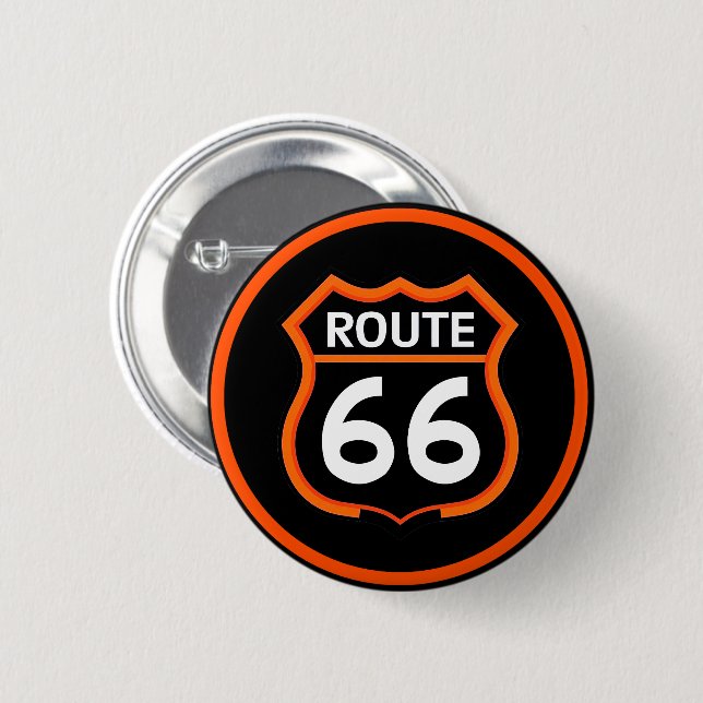 Route 66 Classic Shield Orange and Black Button (Front & Back)