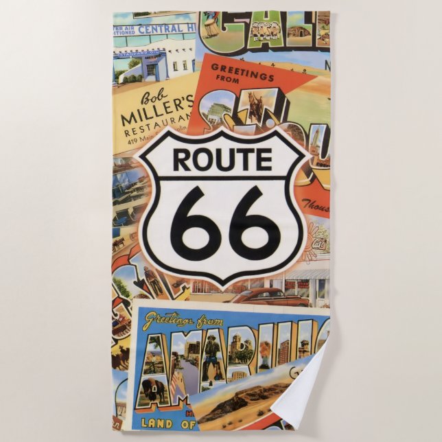  Route 66 Colourful Postcard Beach Towel (Front)