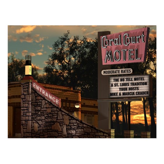 Route 66 Coral Court Motel Retro Neon Sign Postcard