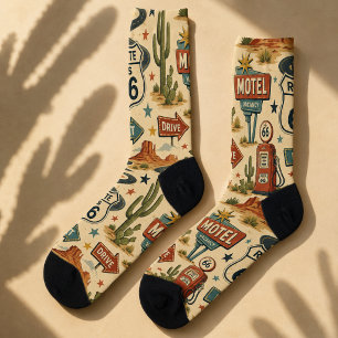 route 66 Desert Cactus Roadside Travel Style Socks