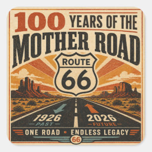route 66 Desert Highway Centennial Travel Art Square Sticker