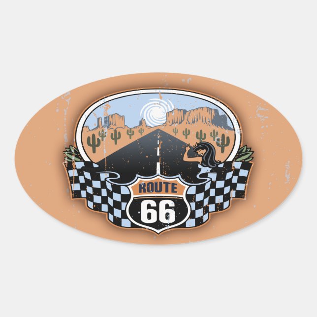 Route 66 Desert Oval Sticker (Front)