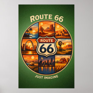  Route 66 Dream Stops Sage Green Travel Scenes Poster
