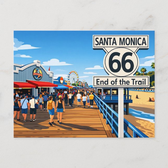 Route 66 End of the Trail Postcard (Front)
