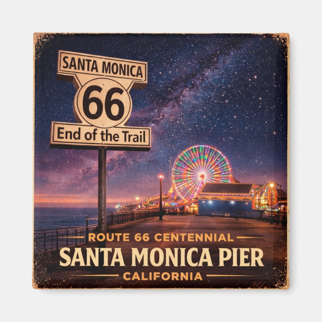 Route 66 End Trail Pier Fridge Art Magnet (Front)