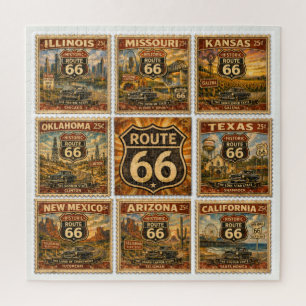 Route 66 Game Night State Stamp Mosaic Jigsaw Puzzle