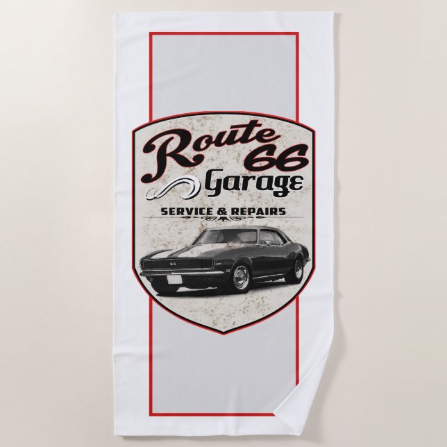 Route 66 Garage Car Beach Towel (Front)