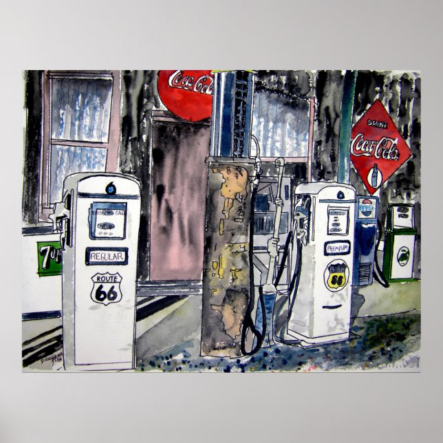 route 66 gas station vintage art poster (Front)