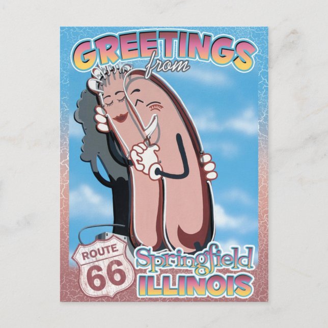 Route 66 Greetings Springfield Illinois Postcard (Front)