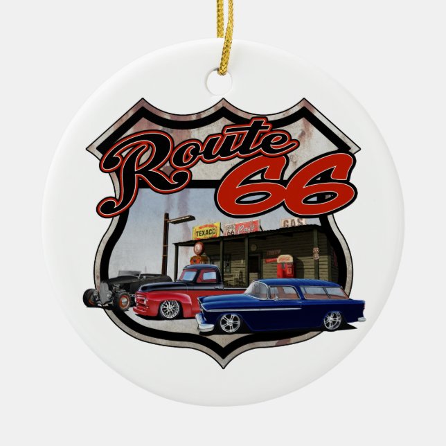 Route 66 Group Ceramic Tree Decoration (Front)