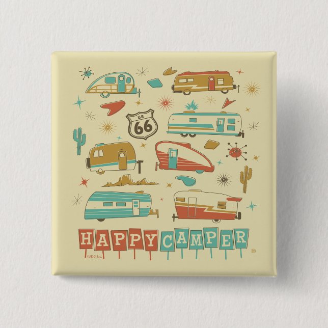 Route 66 Happy Camper 15 Cm Square Badge (Front)