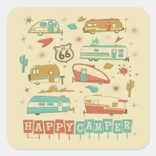 Route 66 Happy Camper Square Sticker