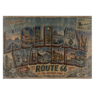 Route 66 Holiday Wishes Kitchen Art Cutting Board