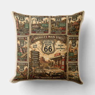 route 66 Home Decor Roadside Stamp Art Cushion
