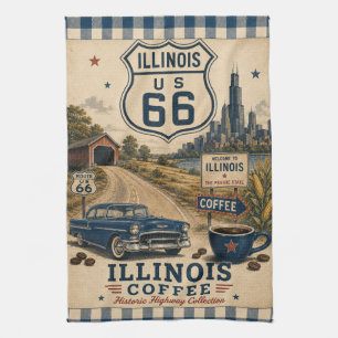 route 66 Illinois Coffee Prairie State Decor Tea Towel