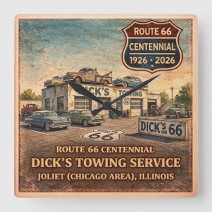 Route 66 Joliet Garage Timepiece Square Wall Clock