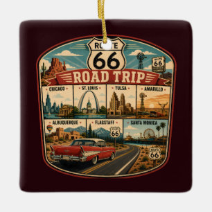 Route 66 Landmarks Illustration Travel Art Badge Ceramic Ornament