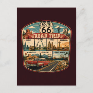 Route 66 Landmarks Illustration Travel Art Badge Postcard