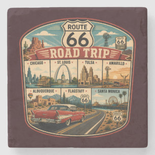 Route 66 Landmarks Illustration Travel Art Badge Stone Coaster