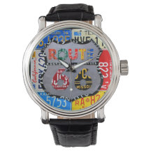 Route 66 License Plate Art Black Wrist Watch