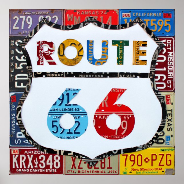 Route 66 License Plate Art by Design Turnpike Poster (Front)