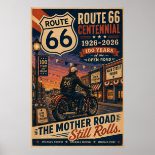 route 66 Main Street Motorcycle Centennial Art Poster