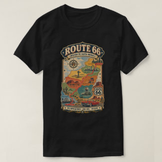 Route 66 Map Chicago to Santa Monica Vintage T-Shirt