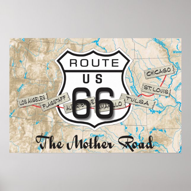 Route 66 Map Poster (Front)
