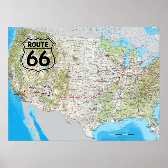 Free Printable Route 66 Map Route 66 Map Poster | Zazzle.co.uk