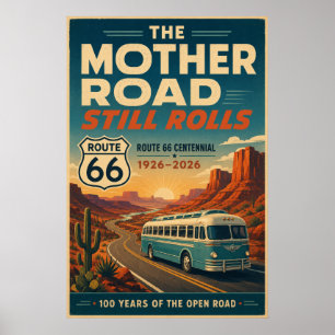 route 66 Mother Road Bus Centennial Desert Art Poster