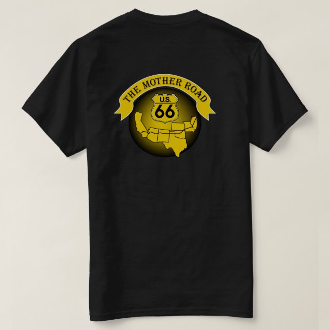 Route 66 Mother Road Mens T-shirt Gold/Black (Design Back)