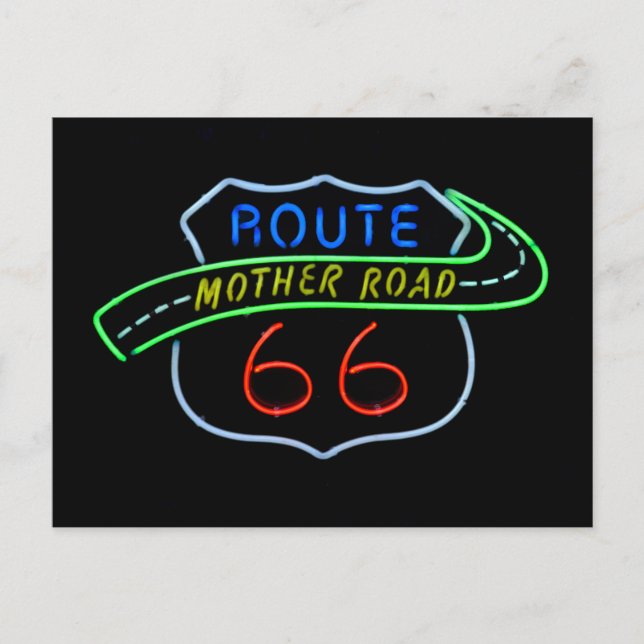 Route 66 "Mother Road" Neon Sign Postcard (Front)